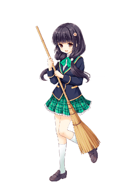 Anime picture 640x880 with girlfriend (kari) morizono mei qp:flapper single long hair tall image looking at viewer blush fringe open mouth black hair standing twintails brown eyes payot full body official art low twintails standing on one leg transparent background