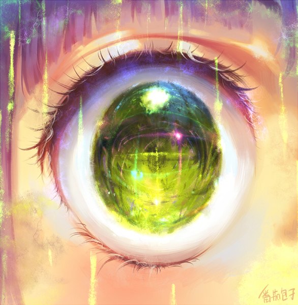 Anime picture 800x819 with original yuket single tall image looking at viewer fringe signed purple hair lens flare glowing reflection close-up glowing eye (eyes) androgynous eye