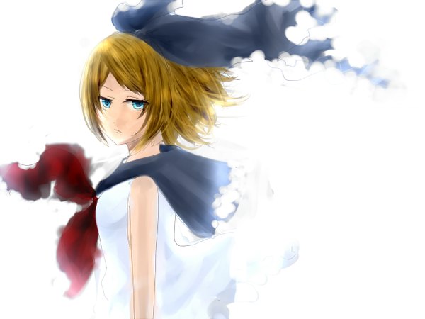 Anime picture 1209x907 with vocaloid kagamine rin single short hair blue eyes blonde hair girl
