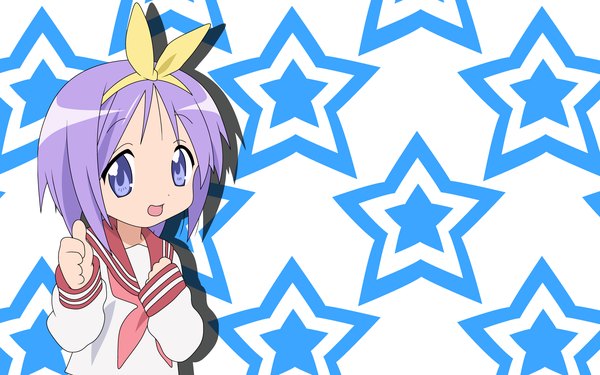 Anime picture 1920x1200 with lucky star kyoto animation hiiragi tsukasa highres thumbs up girl star (symbol)