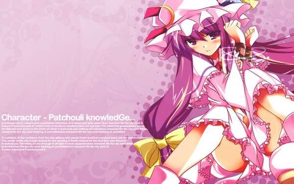 Anime picture 1680x1050 with touhou patchouli knowledge ibuki pon wide image purple eyes purple hair pink background purple background girl