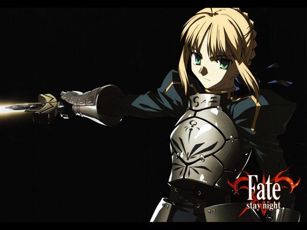 Anime picture 1600x1200 with fate (series) fate/stay night studio deen type-moon artoria pendragon (all) saber black background