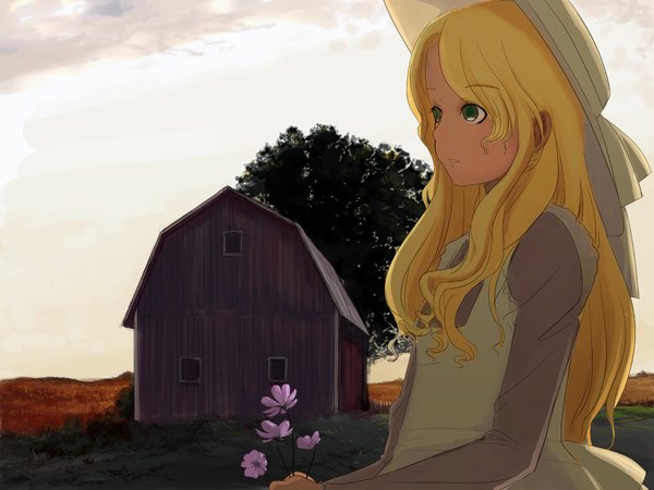 Anime picture 1024x768 with original souldeep sky hat barn