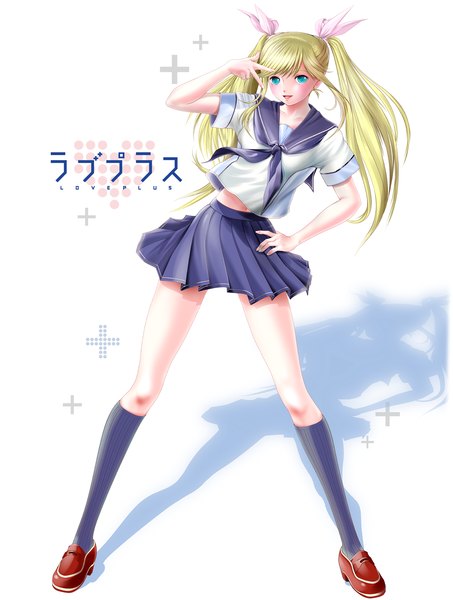 Anime picture 1450x1920 with love plus miharin (artist) long hair tall image blue eyes blonde hair twintails girl skirt miniskirt socks serafuku