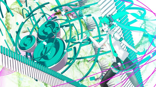 Anime picture 1920x1080 with vocaloid melt (vocaloid) hatsune miku long hair highres wide image twintails girl headphones