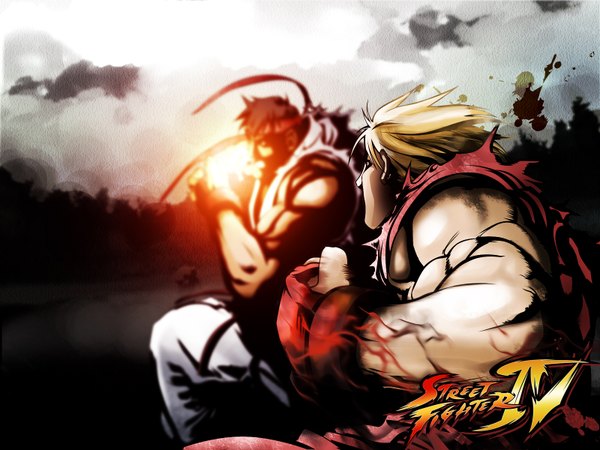 Anime picture 1600x1200 with street fighter capcom ryu (street fighter) ken masters short hair blonde hair brown hair muscle boy gloves headband hachimaki