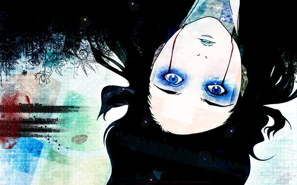 Anime picture 1920x1200 with ergo proxy re-l mayer single highres short hair open mouth blue eyes black hair wide image lying tears close-up crying girl blood