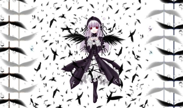 Anime picture 1274x750 with rozen maiden suigintou long hair wide image wings