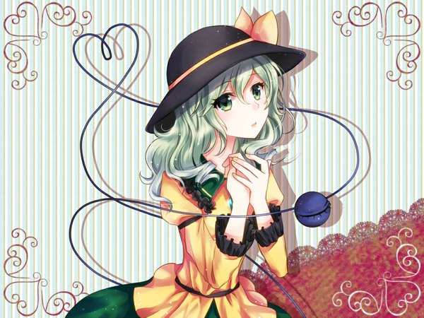 Anime picture 1024x769 with touhou komeiji koishi nunucco short hair green eyes green hair hands clasped girl hat