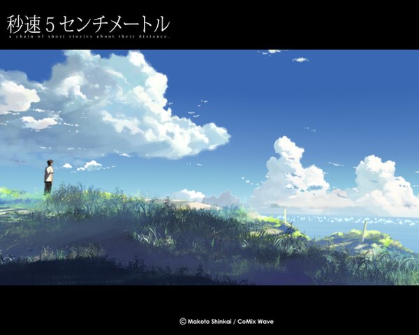 Anime picture 1280x1024 with 5 centimeters per second shinkai makoto cloud (clouds) landscape plant (plants) grass