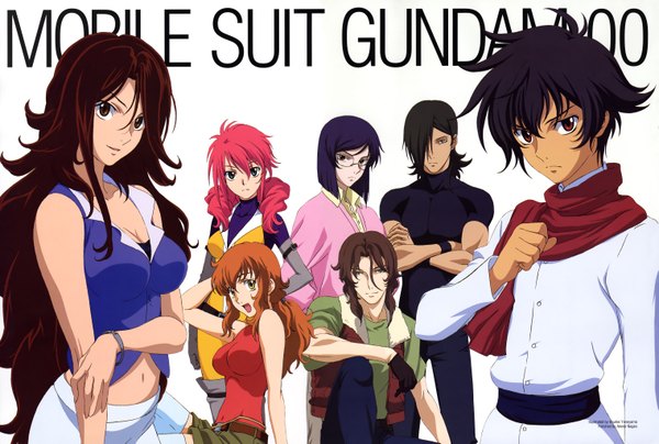 Anime picture 6073x4099 with mobile suit gundam mobile suit gundam 00 sunrise (studio) tieria erde setsuna f seiei lockon stratos allelujah haptism feldt grace sumeragi lee noriega christina sierra yoneyama kouhei long hair looking at viewer fringe highres short hair open mouth blue eyes black hair simple background