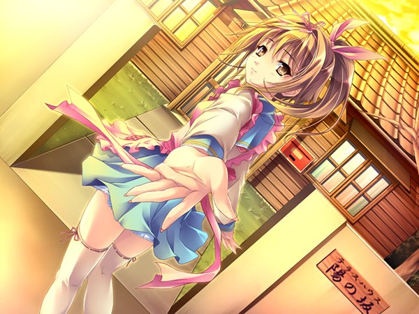 Anime picture 1024x768 with sekai de ichiban dame na koi (game) brown hair brown eyes game cg girl