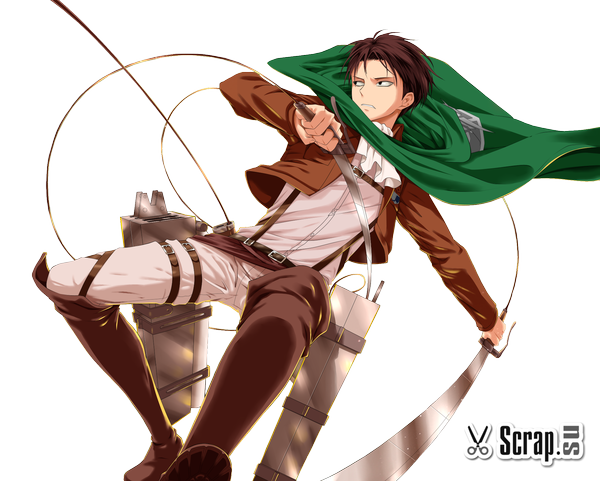 Anime picture 1962x1575 with shingeki no kyojin production i.g levi (rivaille) carl1tos highres short hair brown hair holding black eyes coloring transparent background dual wielding boy weapon sword belt katana thigh strap thigh boots cloak