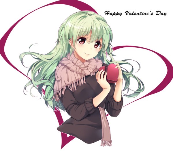 Anime picture 1363x1197 with touhou kagiyama hina cofepig single long hair looking at viewer red eyes green hair valentine girl heart sweater