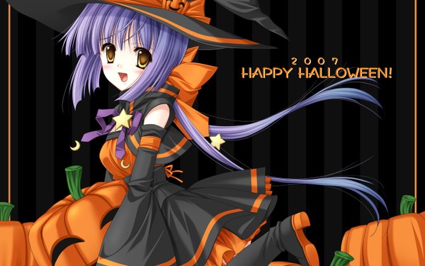 Anime picture 1280x800 with wide image halloween happy halloween 2007 vegetables jack-o'-lantern pumpkin tagme hasegawa yukino