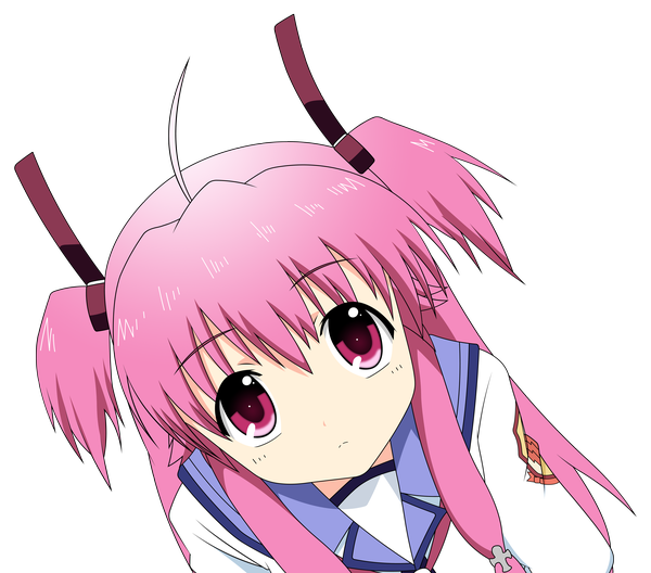 Anime picture 5000x4400 with angel beats! key (studio) yui (angel beats!) single long hair highres pink hair absurdres ahoge braid (braids) pink eyes two side up twin braids transparent background vector girl uniform school uniform