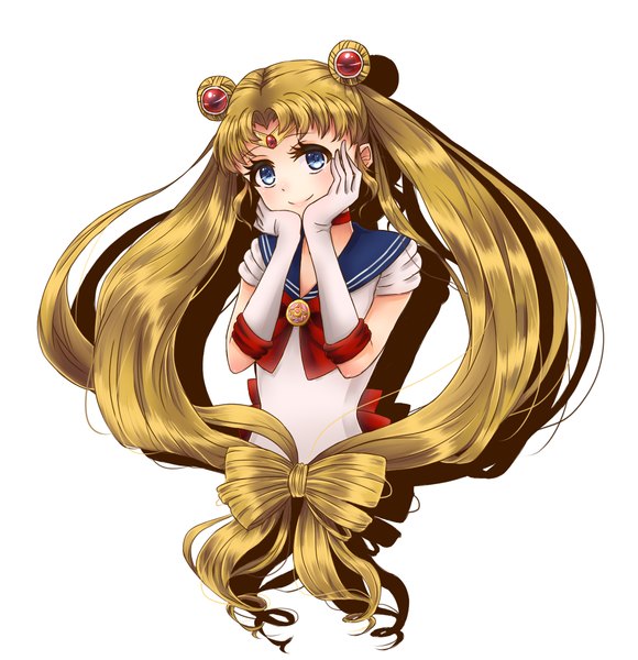 Anime picture 1096x1134 with bishoujo senshi sailor moon toei animation tsukino usagi sailor moon single tall image looking at viewer blue eyes simple background blonde hair white background twintails very long hair girl gloves bow sailor suit