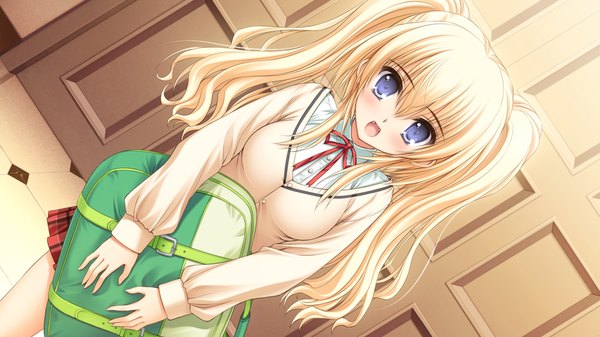 Anime picture 1024x576 with otome wa boku ni koishiteru blue eyes blonde hair wide image twintails game cg girl serafuku