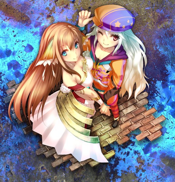 Anime picture 4339x4501 with surge concerto: ciel nosurge ar nosurge gust (company) ionasal kkll preciel casty rianoit ntny long hair tall image looking at viewer fringe highres breasts blue eyes blonde hair smile red eyes bare shoulders multiple girls absurdres white hair
