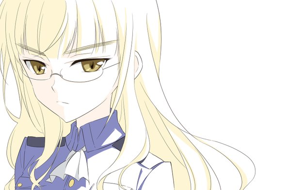 Anime picture 1600x1050 with strike witches perrine h clostermann agahari single long hair looking at viewer fringe simple background blonde hair white background yellow eyes portrait girl glasses neckerchief