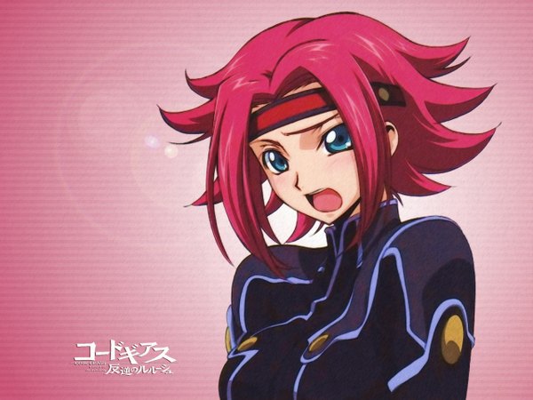 Anime picture 1280x960 with code geass sunrise (studio) kallen stadtfeld ochiai hitomi single looking at viewer short hair open mouth blue eyes upper body red hair copyright name third-party edit girl