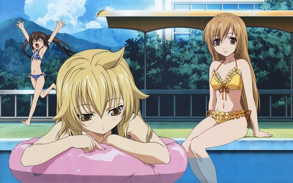 Anime picture 1920x1200 with minami-ke minami kana minami chiaki minami haruka highres wide image swimsuit bikini pool tagme