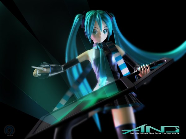 Anime picture 1280x960 with vocaloid hatsune miku long hair blue eyes twintails blue hair 3d mikumikudance girl tripshots