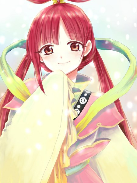 Anime picture 750x1000 with magi the labyrinth of magic a-1 pictures ren kougyoku single long hair tall image looking at viewer red eyes red hair light smile girl dress hair ornament shawl