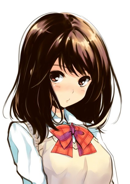 Anime picture 613x866 with love plus takane manaka sakura koharu single tall image looking at viewer blush short hair simple background brown hair white background brown eyes portrait girl uniform school uniform bowtie vest