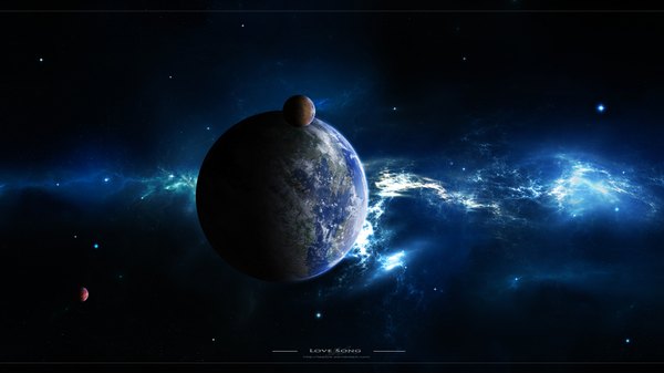 Anime picture 1920x1080 with original tsarye highres wide image inscription wallpaper light no people scenic space star (stars) planet