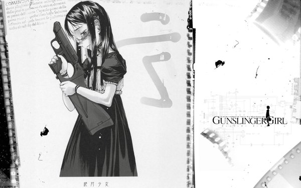 Anime picture 1440x900 with gunslinger girl madhouse claes wide image monochrome gun raita