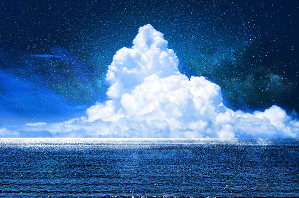 Anime picture 1504x1000 with original zonomaru sky cloud (clouds) horizon no people landscape scenic 3d sea star (stars)