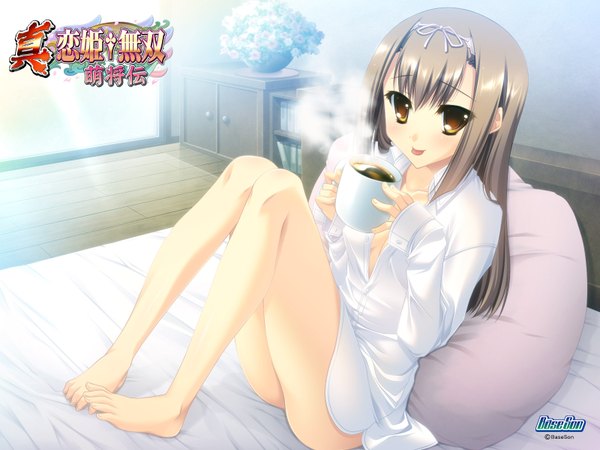 Anime picture 1600x1200 with koihime musou doga kobo light erotic brown hair yellow eyes girl