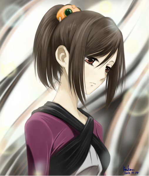 Anime picture 1156x1367 with shin sekai yori a-1 pictures watanabe saki kem kem single tall image short hair brown hair brown eyes signed ponytail girl