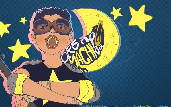 Anime picture 1920x1200 with tekkon kinkreet kuro highres wide image teeth glasses star (symbol) moon