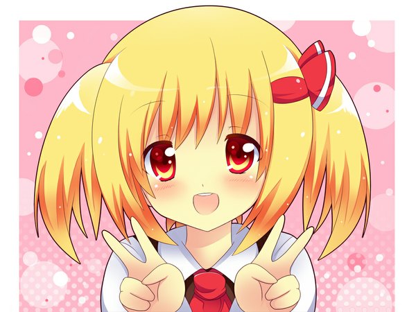 Anime picture 1000x750 with touhou rumia shineka single looking at viewer blush short hair open mouth blonde hair red eyes victory girl