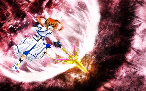 Anime picture 1440x900 with mahou shoujo lyrical nanoha takamachi nanoha blue eyes wide image twintails orange hair girl