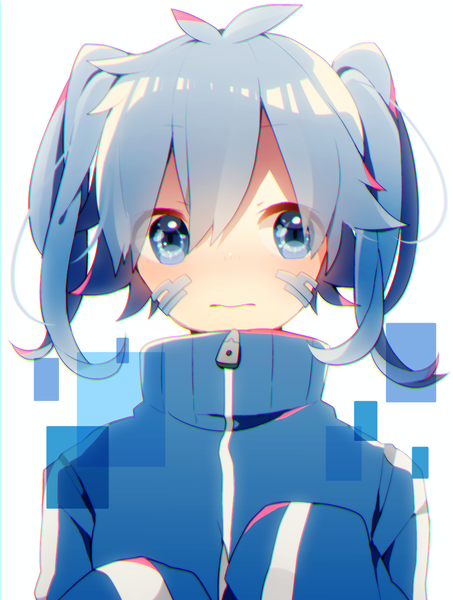 Anime picture 1010x1337 with kagerou project shaft (studio) ene (kagerou project) komadori ui single tall image looking at viewer blush fringe short hair blue eyes hair between eyes twintails blue hair long sleeves short twintails girl