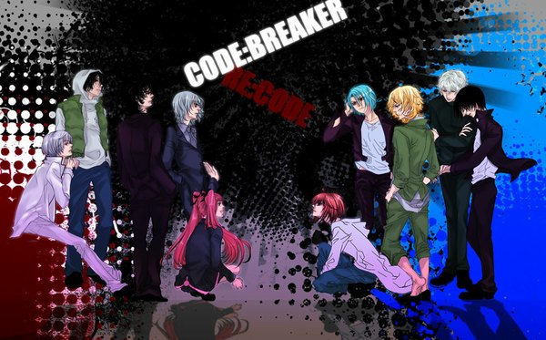 Anime picture 1000x622 with code: breaker kinema citrus ogami rei fujiwara toki tenpouin yuuki yukihina (breaker) hachiouji rui heike masomi kouji (breaker) the one being sought hiyori (breaker) shigure (breaker) long hair fringe short hair black hair blonde hair wide image standing sitting