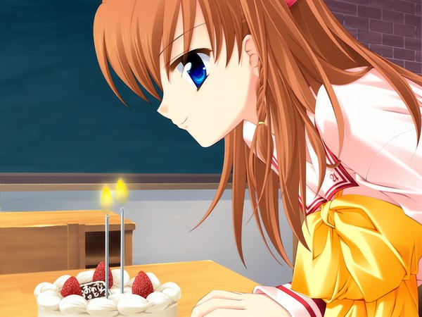 Anime picture 1024x768 with honey coming kamijou asahi blue eyes game cg orange hair girl serafuku