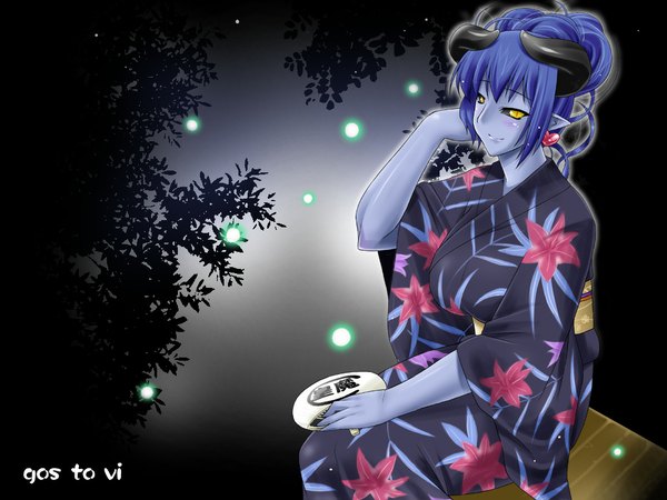 Anime picture 1024x768 with shinrabanshou astaroth (shinrabanshou) japanese clothes kimono fireflies utamaro