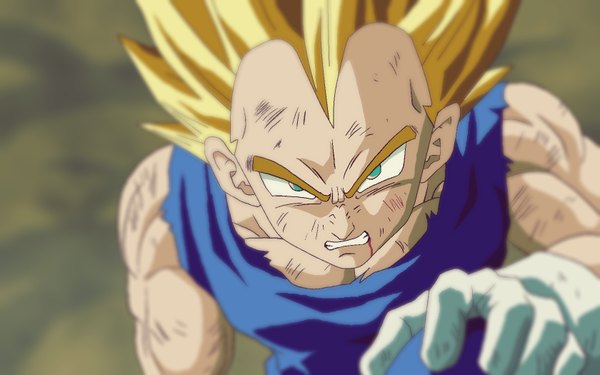 Anime picture 1680x1050 with dragon ball z vegeta ruokdbz98 looking at viewer short hair blue eyes blonde hair wide image torn clothes muscle angry gloves blood