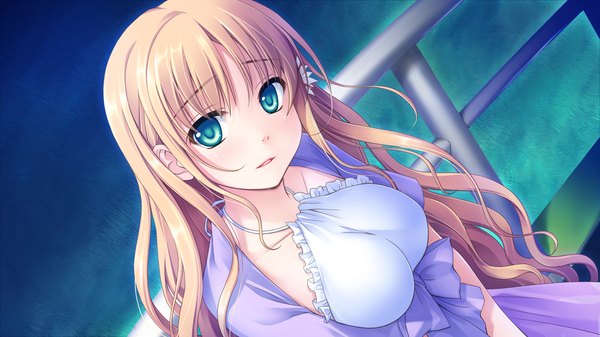 Anime picture 1280x720 with astraythem ginta long hair blonde hair wide image green eyes game cg girl dress