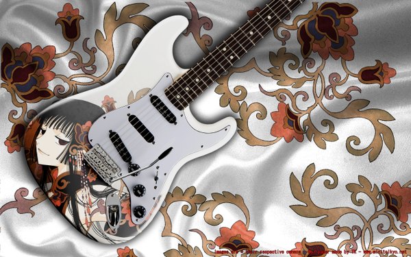 Anime picture 2560x1600 with xxxholic clamp ichihara yuuko highres black hair red eyes wide image music guitar
