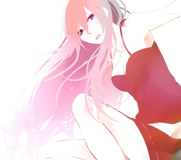 Anime picture 1020x901 with vocaloid megurine luka long hair looking at viewer fringe breasts blue eyes simple background white background pink hair cleavage lips alternate costume girl shorts
