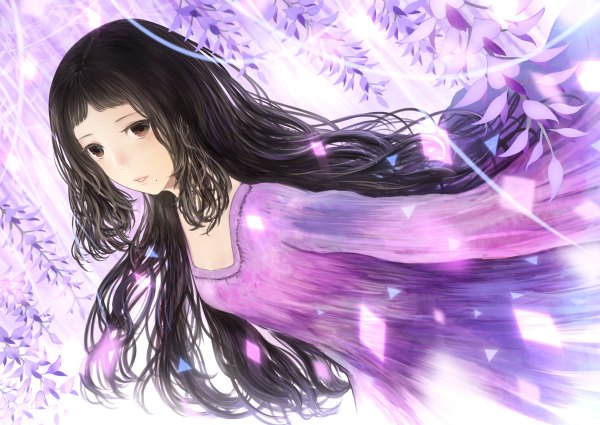 Anime picture 1200x850 with original bounin single long hair black hair black eyes girl dress