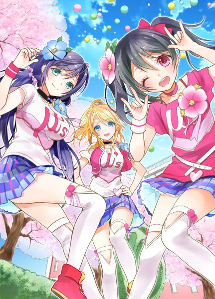 Anime picture 967x1346 with love live! school idol project sunrise (studio) love live! yazawa nico toujou nozomi ayase eli ooshima tomo long hair tall image looking at viewer blush fringe short hair breasts open mouth black hair blonde hair large breasts twintails multiple girls