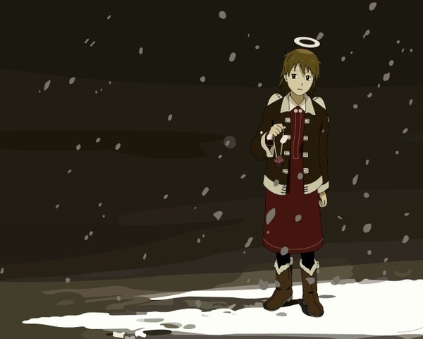 Anime picture 1280x1024 with haibane renmei rakka (haibane) snowing winter snow girl halo tagme