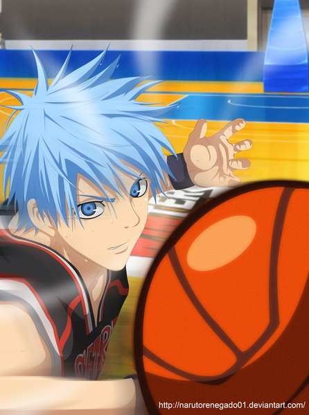 Anime picture 3000x4032 with kuroko no basket production i.g kuroko tetsuya narutorenegado01 single tall image highres short hair blue eyes blue hair coloring basketball boy uniform gym uniform ball wristlet basketball ball basketball uniform