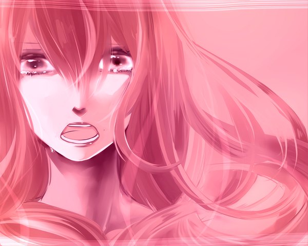 Anime picture 1500x1198 with vocaloid megurine luka satonaka hiro single long hair open mouth pink hair pink eyes lips tears close-up face crying girl